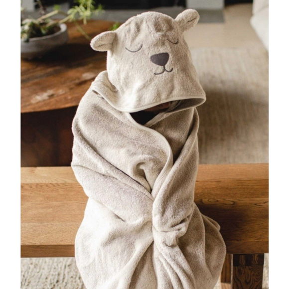 Burt's Bees Baby Hooded Towel Beige Bear Organic Cotton Bath Animal Towel NWT - Picture 7 of 7